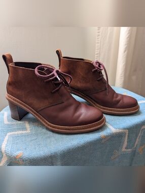 Clarks Brown Leather Heeled Ankle Boots Size 7